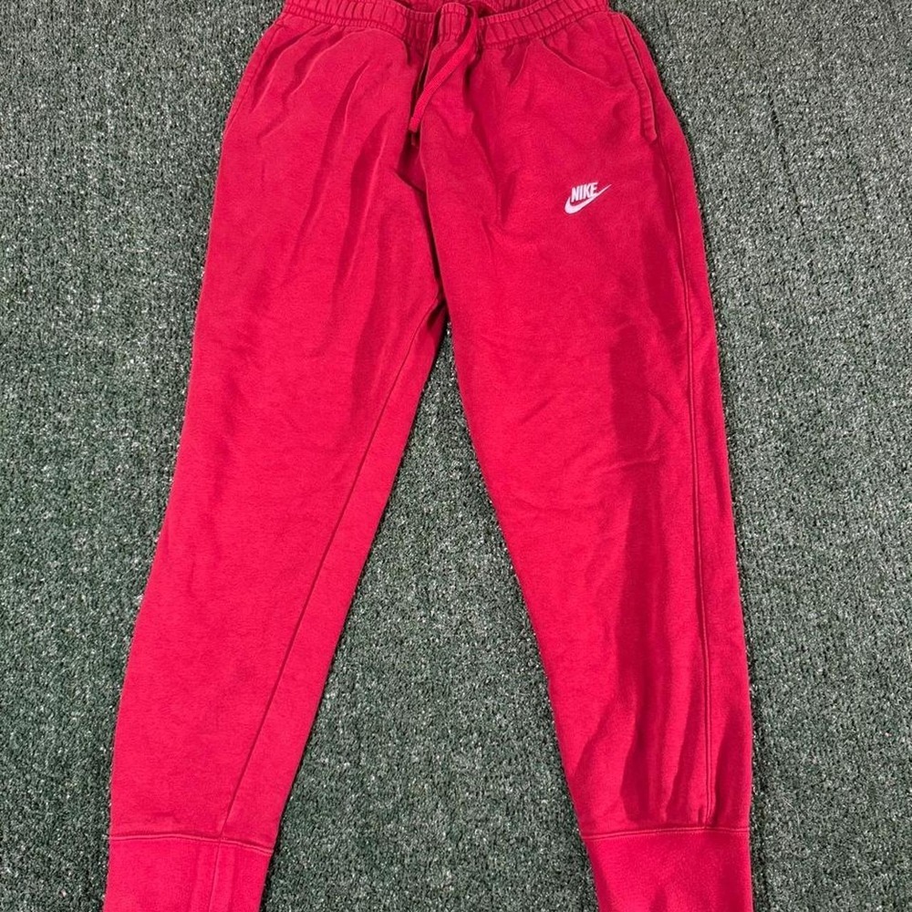 Nike Mens Red Fleece Jogger Sweatpants Embroidered Swoosh Size L 0340